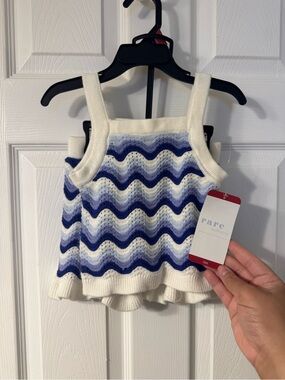 Rare Editions White and Blue Wave Knit Tank